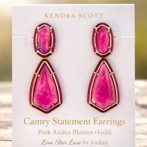 Kendra Scott Camry Statement Earrings Pink Azalea Illusion Gold Rare HTF
